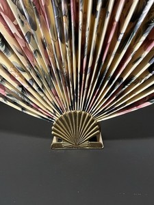 Oriental Fan Floral Heavy Thick Paper Pink Blue Green Pleats Shell Base 40”x21”
