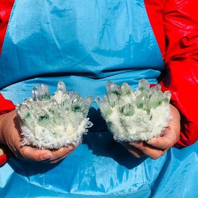2pcs 2.61 LB New Find green PhantomQuartz Crystal Cluster MineralSpecimen 3474