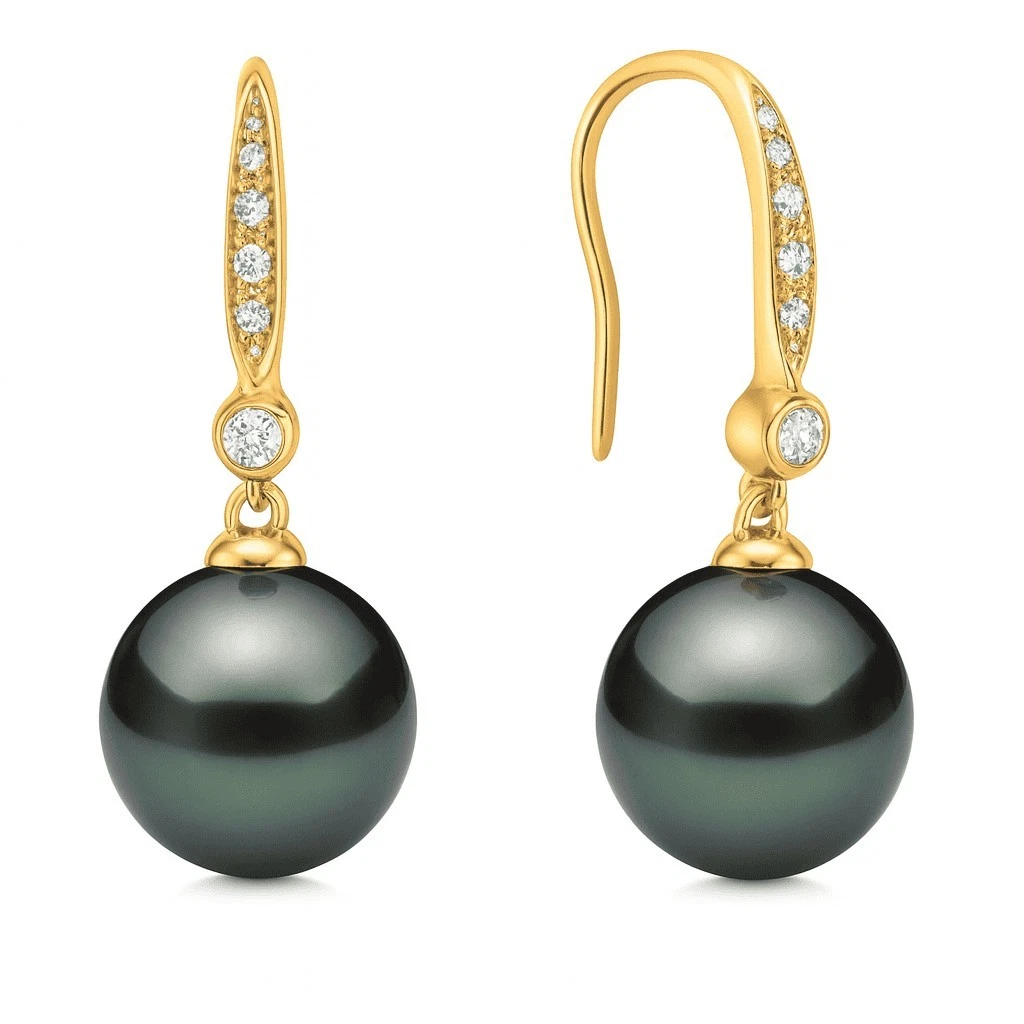 14K Yellow Gold Tahitian Cultured Pearl & Diamond Earrings 8-9mm 0.1 ct tw G SI1