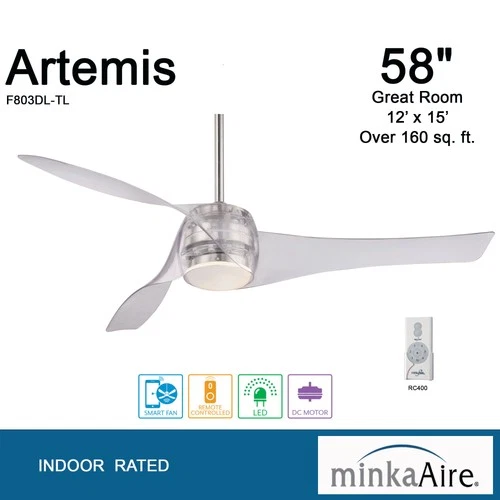 Minka Aire Artemis 58" Ceiling Fan - Translucent 3-Blade Remote Control - Picture 4 of 5