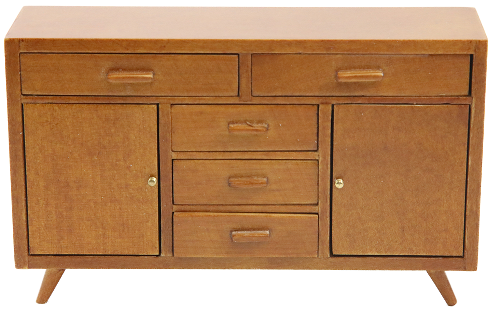 Dolls House Mid Century Modern Walnut Sideboard Cabinet JBM Miniature Furniture