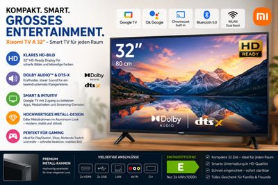Xiaomi TV A32   32 Zoll LED HD Metall Design Fernseher -Google TV   Neu   Dolby