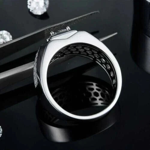 Bague Homme En Argent 925, Plaqué Or Blanc, Avec Moissanite 2 Carats, Taille Ronde
