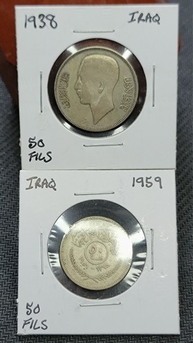 Iraq Silver 🇮🇶 Set of 2- 1938 & 1959 50 Fils - .500 Iraqi Silver-KM#104/KM#123