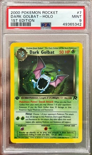 2000 Pokemon Rocket 1st Edition Dark Golbat Holo Swirl 7/82 PSA 9 Mint