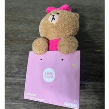 LINE FRIENDS Brown Bear Gund Dangler Plush Pink Bow Cute Kids Toy