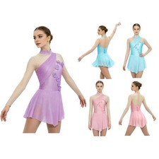 Womens Dress Cocktail Dancewear Training Bodysuit Lyrical Costume 3D Flower