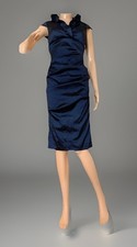 EXCAPE Joanna Chen Dress Midnight Blue Taffeta Pencil Cocktail Deep V-Neck 8