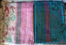 Set Of 2 Lightweight Nautical Anchor Scarfs, 100 Viscose 36x33 Aqua Tones