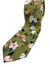 UNBRANDED 100 Cotton Skinny Tie Men's Green White Pink Blue Floral Necktie NEW