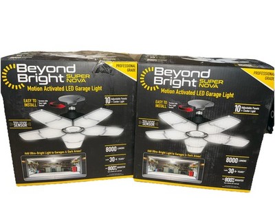 Pair BEYOND BRIGHT 40-Watt Motion LED Garage Light 10-Adjust Panels 372 LED Bulb