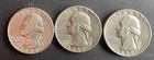 1958-D, 1959p, 1959-d 25C Washington Quarter 90% silver vf,au