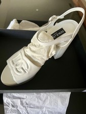 Dolce & Gabbana Women’s White/Black Leather Logo Buckle Slingback Sandals