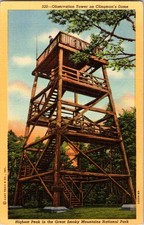 Gatlinburg TN postcard OBSERVATION TOWER ON CLINGMAN'S DOME j/13 BK8572