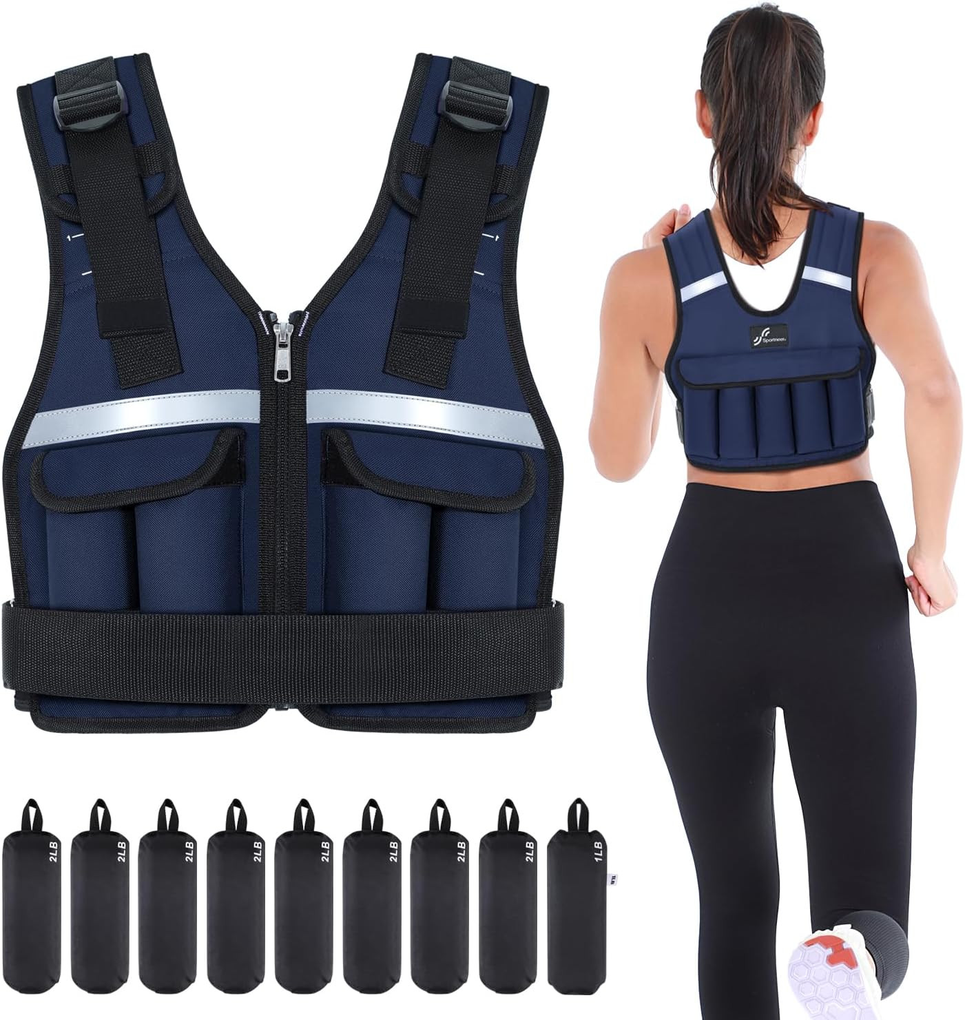 Adjustable Weighted Vest 0.9-8Kg/0.9-13.6Kg, 9-In-1 Quickly Adjustable Running V