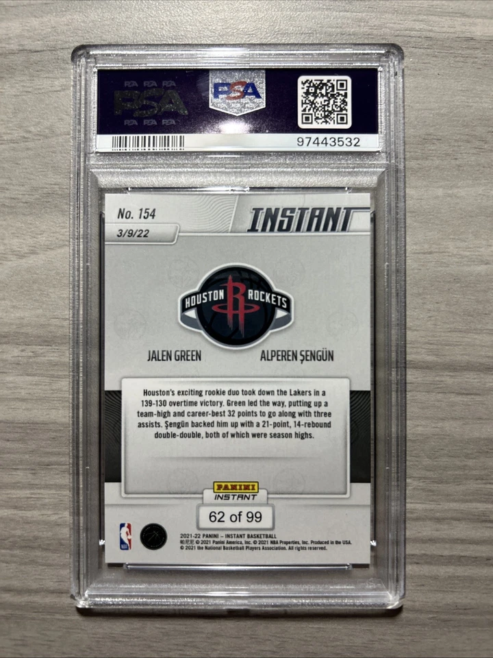 2021 Panini Instant Red Alperen Sengun Jalen Green Rookie RC SP #/99 PSA 10 - Image 2 of 2
