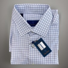 David Donahue 15.5 34/35 Medium Blue Plaid Button Up Shirt