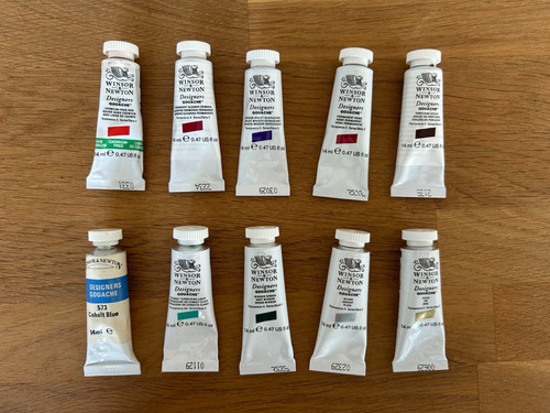 Lot of 10 Winsor & Newton Designers Gouache Tubes  Series 3 & 4 - Soft