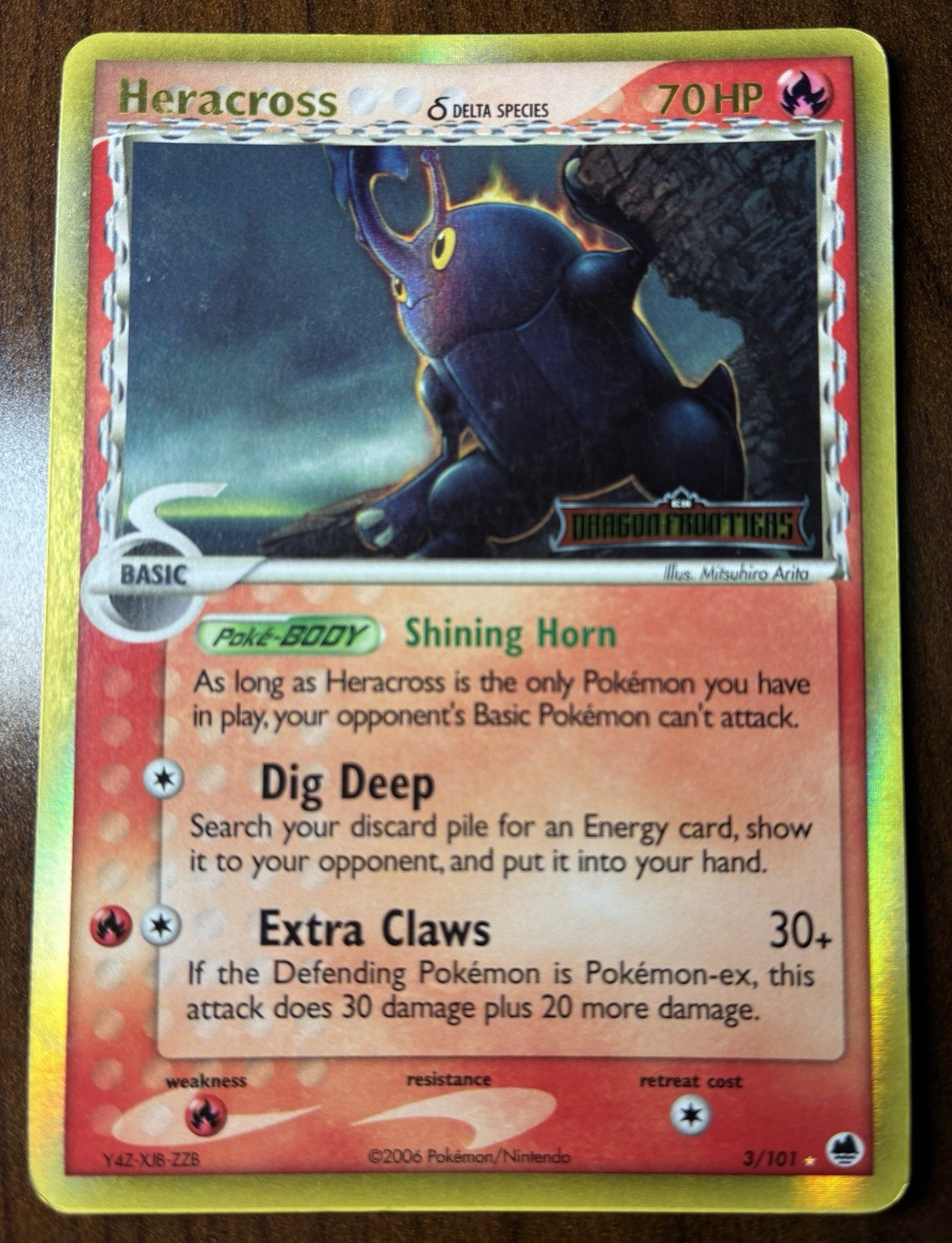 Pokémon TCG Heracross Delta Species 3/101 Dragon Frontiers Holo LP/MP Stamped