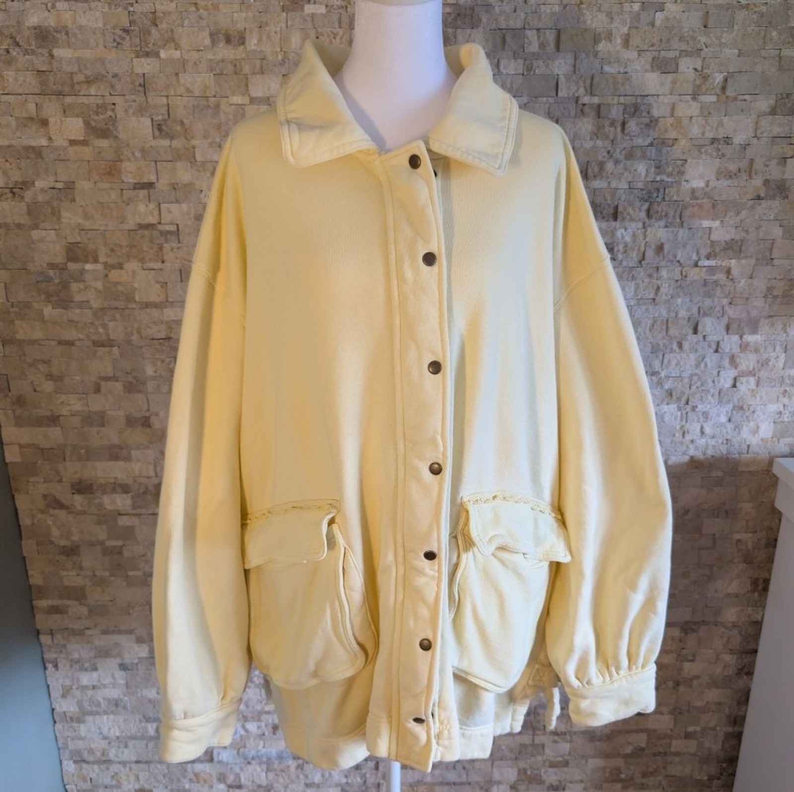 Free People We The Free Alexa Sweatshirt Jacket in Flan Butter Yellow Boho XL image 2
