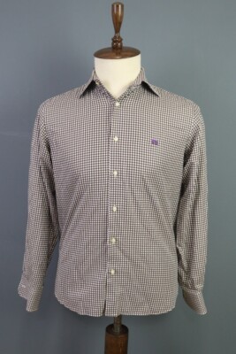 Etro Milano Brown Check Long Sleeve Button Down Shirt Size 38