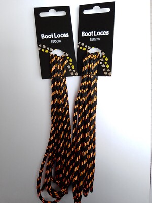 2 PAAR 150 CM ORANGE/SCHWARZ GEFLECKTE RUNDE WANDERSTIEFEL SCHNÜRSENKEL. 8-10 ÖSEN 