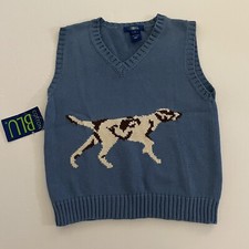 COTTON BLU Boys Pointer Dog Sweater Vest Blue Gray 5 BRAND NEW V-Neck Cotton