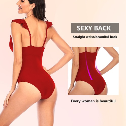 Women One Piece Swimsuits Tummy Control Bathing Suit Ruffle V Neck Swimwear Slim - Picture 9 of 16