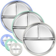 3-Pack Stainless Steel Baby Plates with Suction, BPA-Free Stainless... Fast Ship