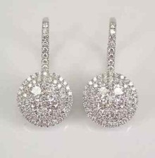 2Ct Round Cut REAL Moissanite Cluster Drop/Dangle Earrings 14k White Gold Plated