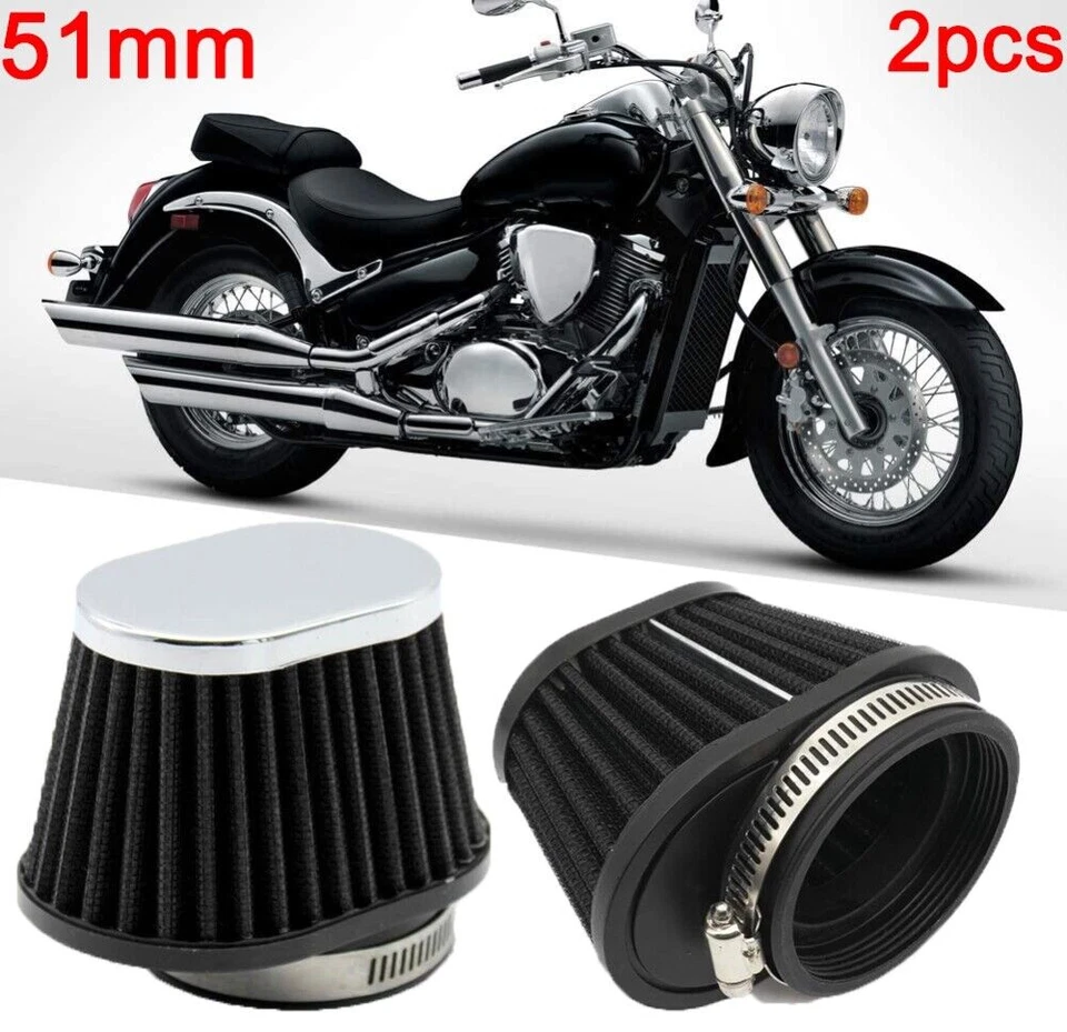 Limpiador de filtros de aire 2 piezas de alto rendimiento para motocicletas cono pod 51 mm negro Foto 2 de 4