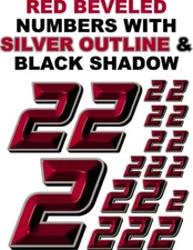3-D RACING NUMBERS (2's) RED BEVELED Decal Sticker Sheet 1/8-1/10-1/12 RC Models