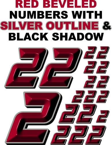 3-D RACING NUMBERS (2's) RED BEVELED Decal Sticker Sheet 1/8-1/10-1/12 ...
