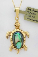 GENUINE ABALONE TURTLE NECKLACE .925 STERLING SILVER yellow - NEW WITH TAG