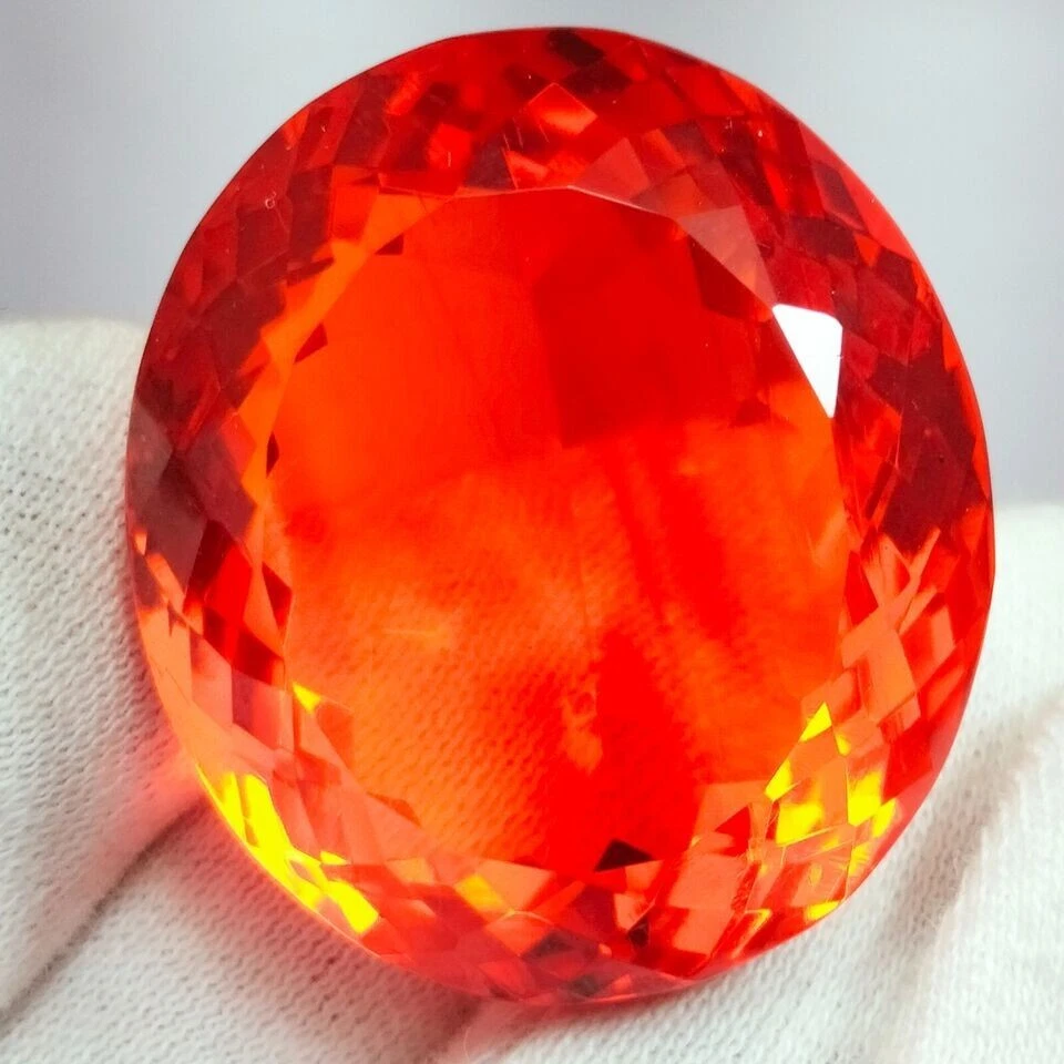 GIE 认证天然 130.50 克拉墨西哥火蛋白石红色橙色椭圆形切割宝石 — 第 2/4 张图片