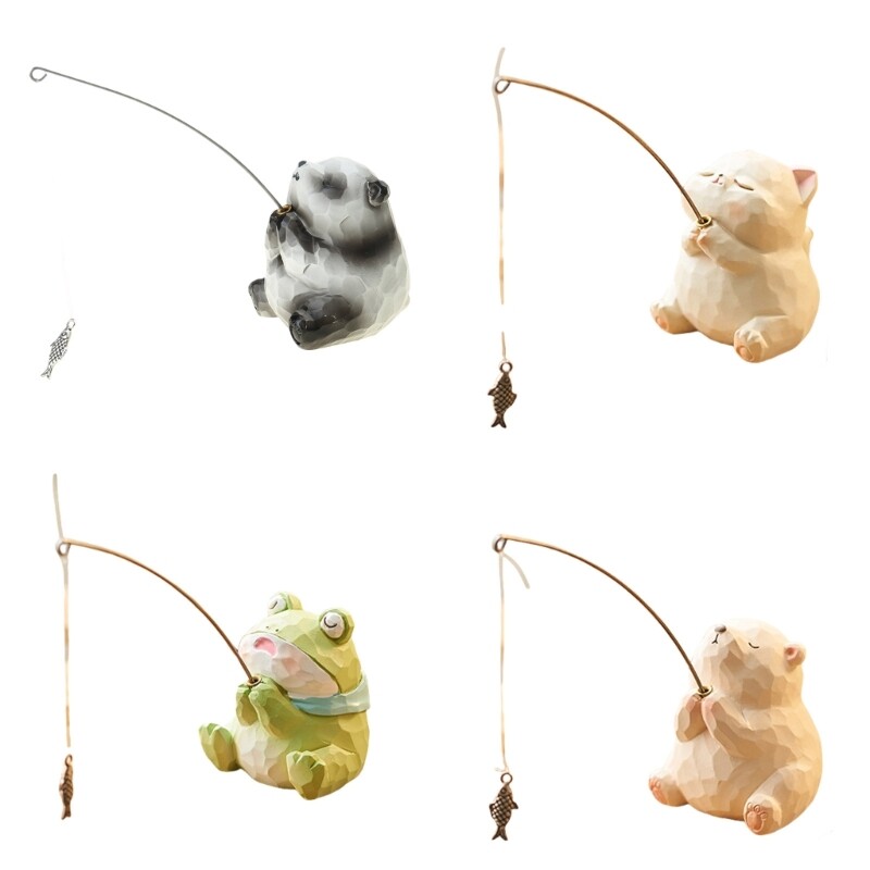 Animal Fishing Figure Toy Computer Monitors Dashboard Decors Resin Figurine