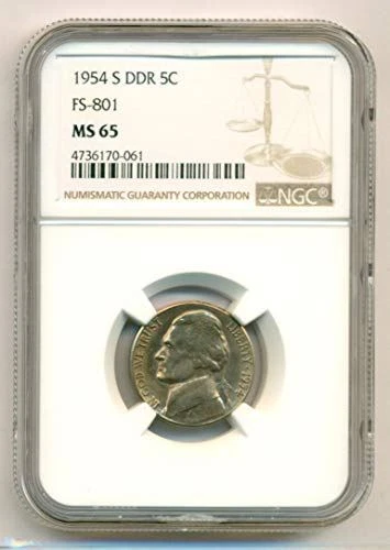 1954 S Jefferson Nickel DDR Variety FS-801 MS65 NGC