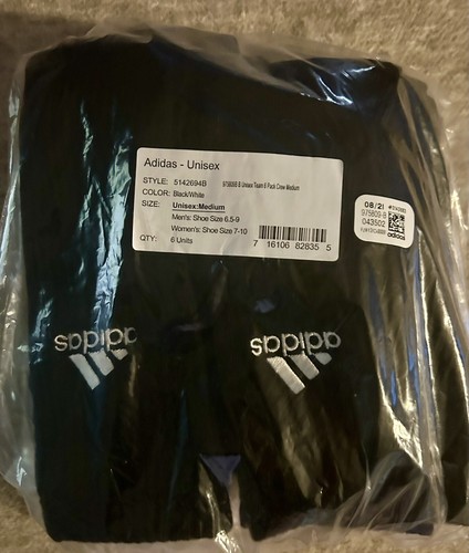 Adidas UNISEX Negro Pantorrilla Calcetines (Paquete de 6) Mediano Hombre Talla 6.5-9/Mujer 7-10 - Imagen 2 de 3