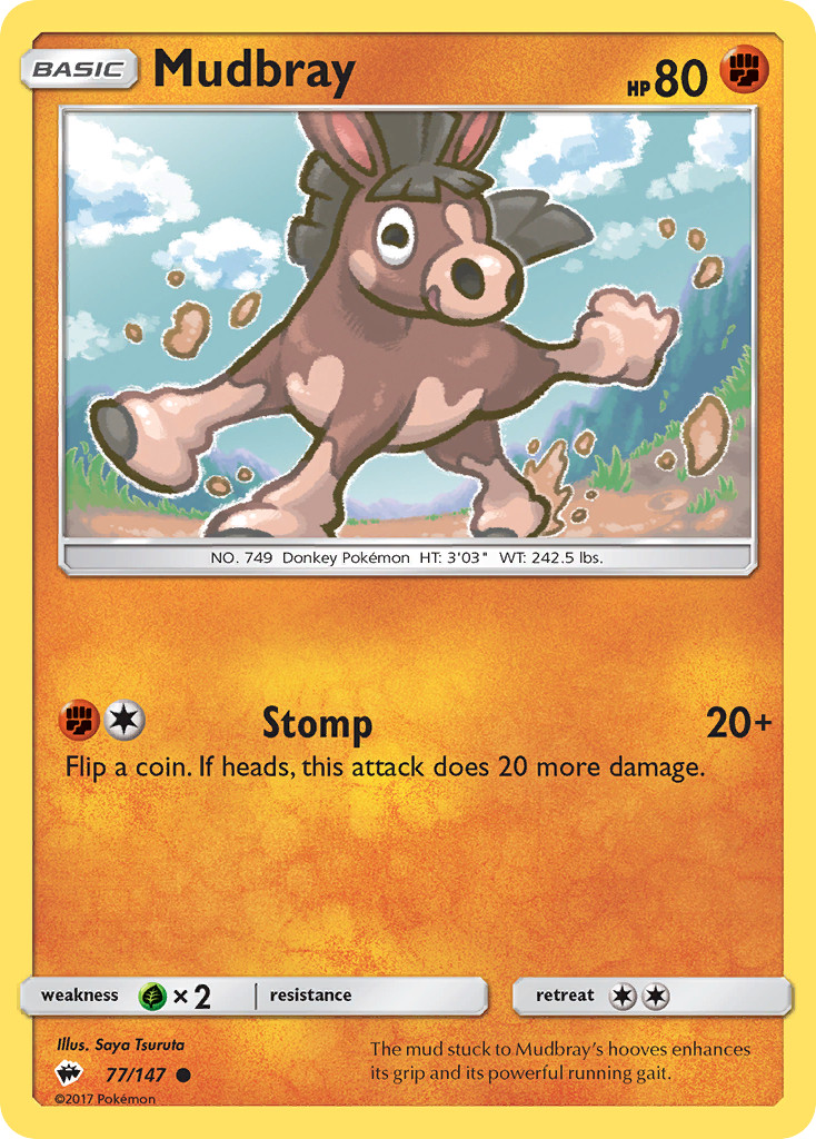 77/147 Mudbray - Burning Shadows - Common Pokemon TCG Card