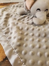 Gray Elephant Baby Lovey Satin Trim Textured Pink Ears Bow Security Blanket