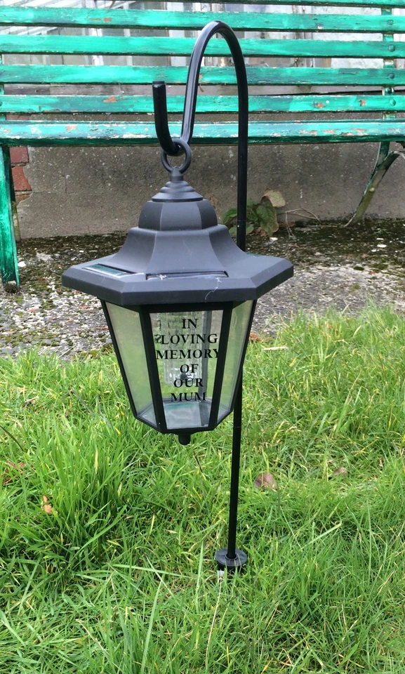 Solar Memorial Lantern Grave Light Mum Dad Brother Sister Nanna with Crook