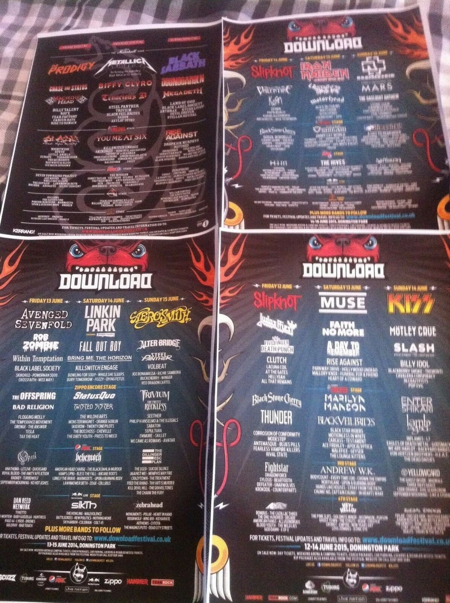 DOWNLOAD FESTIVAL LINE-UP 2012 2013 2014 2015 - Poster / Magnet.
