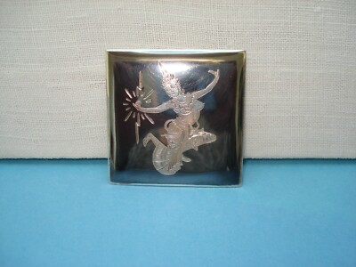 Broche ancienne éventail argent niellé sterling Siam - France