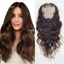 Dark Brown Silk Base Topper Human Hair Women's Silk Top Hair Piece for Hair Loss