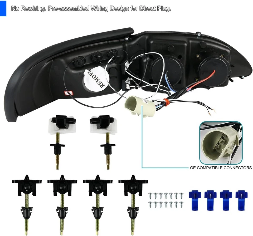 Conjunto de par de faros proyectores LED cromados para Ford Mustang GT SVT 1994-1998 Foto 3 de 4
