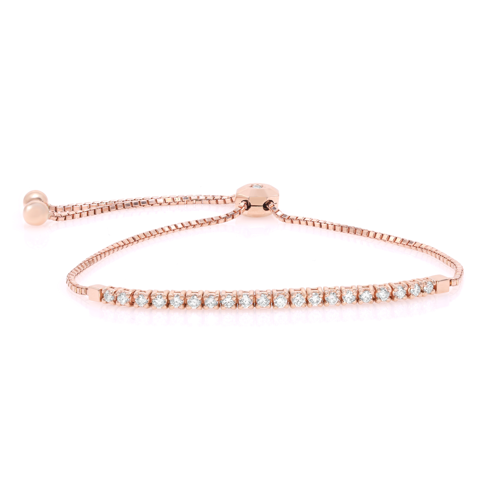 Rachel Koen Prong Set Diamond Tennis Sliding Bracelet 14K Rose Gold 0.50cttw