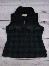 WOOLRICH WOMENS GREEN AND BLACK PLAID VEST SIZE MEDIUM MOOSE PRINT P8