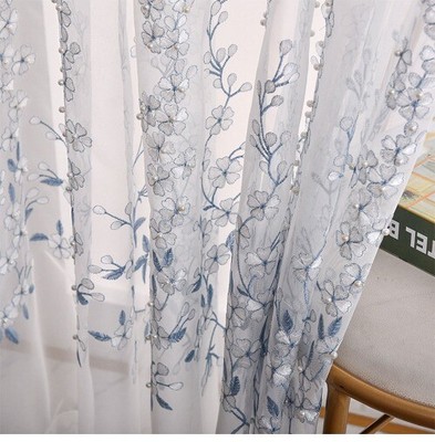 Korean Embroider Floral Tulle Window Transparent Curtain for Sheer Voile Curtain