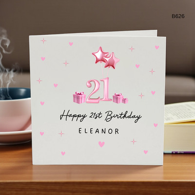 Personalisierte Karte zum 21. Geburtstag für Sie rosa Luftballons Tochter Schwester Freundin