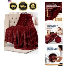 Soft  Comfortable Red Faux Fur Throw Blanket for Couch - 50"x65" Minky  Flu...
